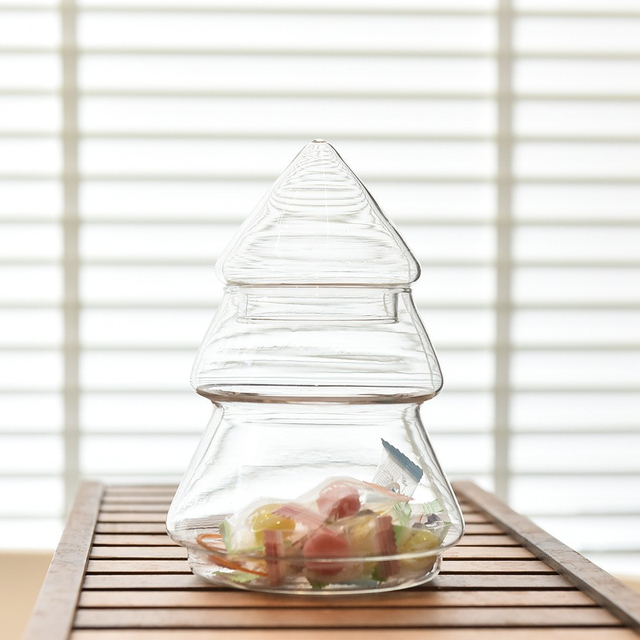 Festive Fir Tree Glass Jar, Holiday Decor Organizer