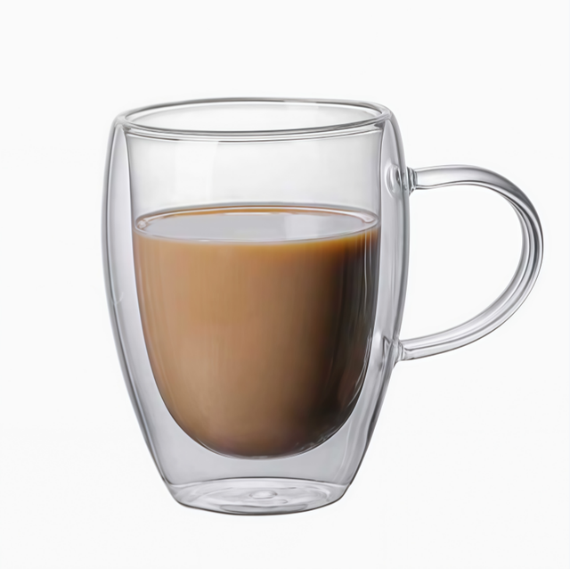 Round Double-walled Glass Water/tea Cup with Handle