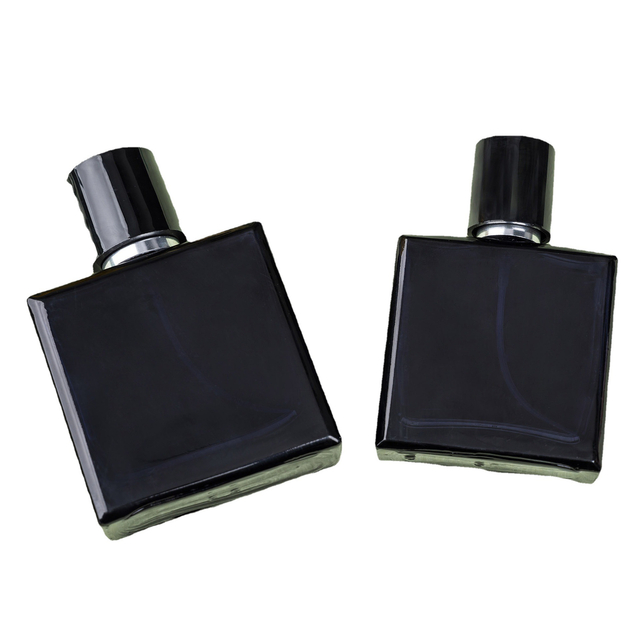 50ml glass perfume bottle black flat square