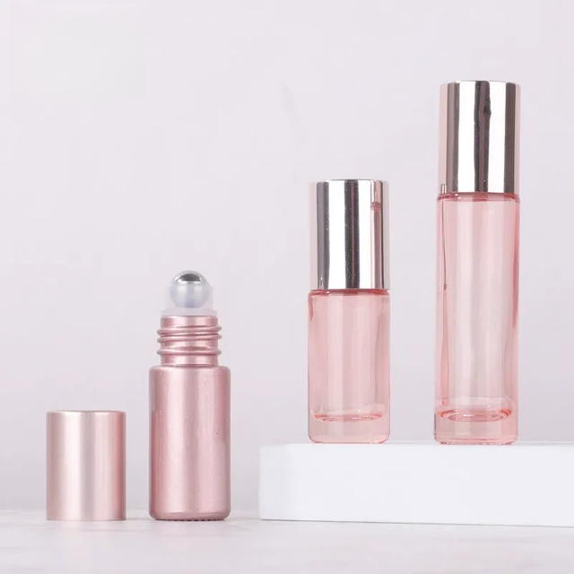 Pink Glass Rollerball Bottles (5ml/10ml), Suitable for Perfumes And Decanters.
