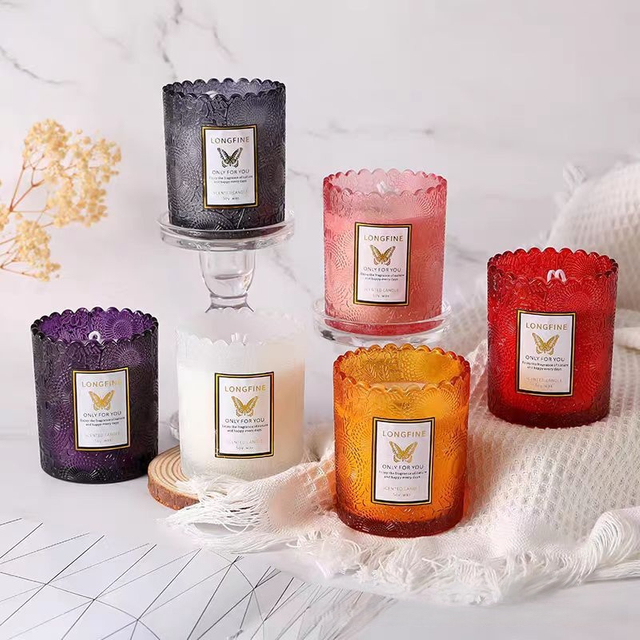 250ml Candle Jar, Colored Glass with Embossed Rim