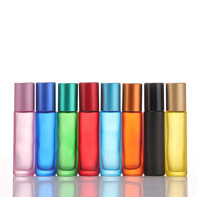 Colored glass rollerball bottles, 5ml and 10ml perfume dispensers