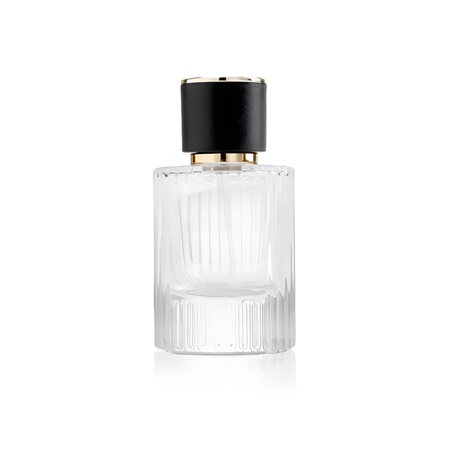 30 50 100ml Ribbed Cylinder Perfume Bottles, Flat Shoulder Clear Glass Empty Spray Bottles With Gold Cap