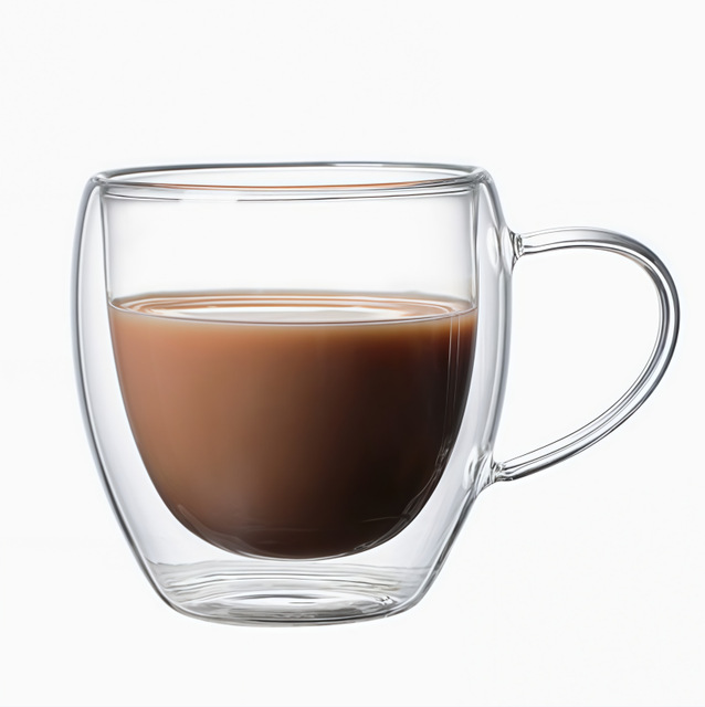 Round Double-walled Glass Water/tea Cup with Handle