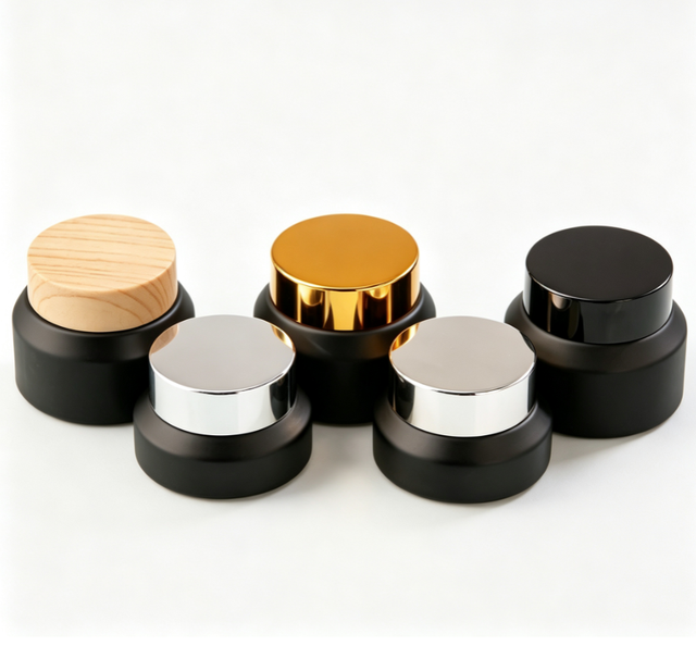 Premium Black Glass Skincare Cream Container