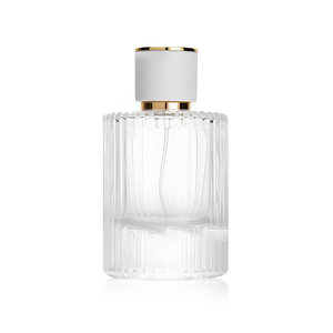 30 50 100ml Ribbed Cylinder Perfume Bottles, Flat Shoulder Clear Glass Empty Spray Bottles With Gold Cap