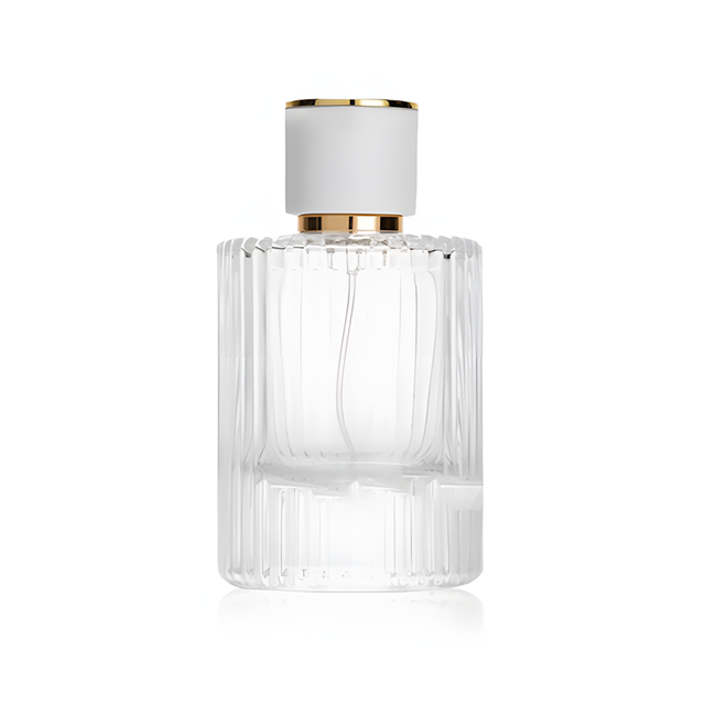 30 50 100ml Ribbed Cylinder Perfume Bottles, Flat Shoulder Clear Glass Empty Spray Bottles With Gold Cap